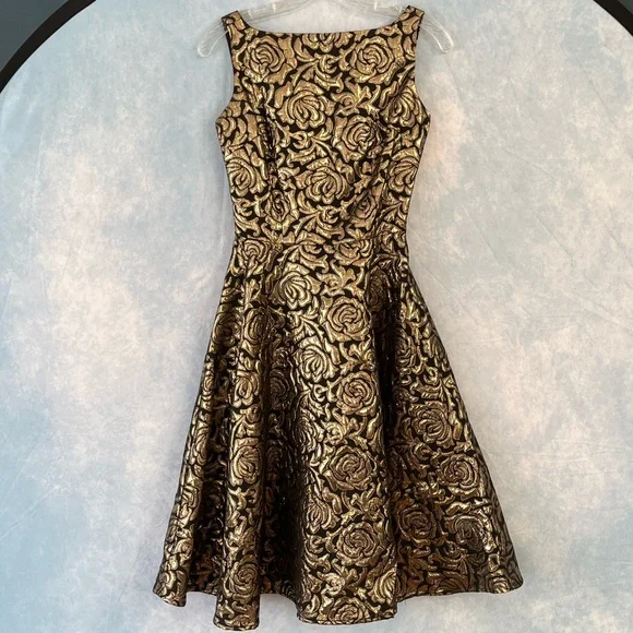 Bettie Page | Dresses | Bettie Page By Tatyana Black And Gold Brocade Swing  Dress | Poshmark